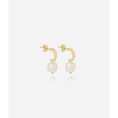 Boucles d'oreilles Zag en acier doré et oxyde de zirconium