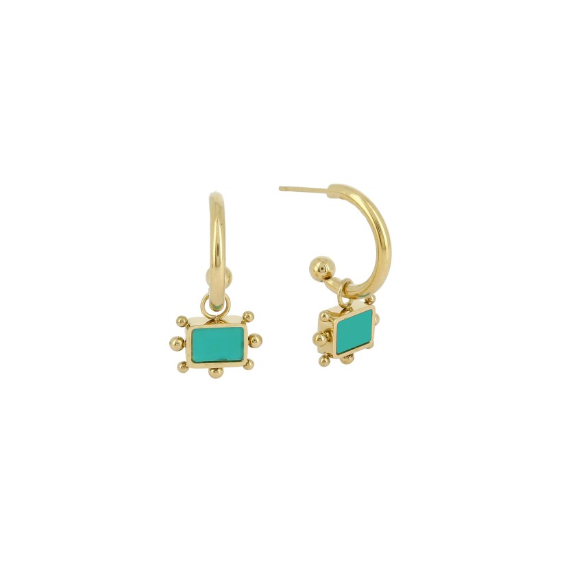 Boucles d'oreilles pendantes ZAG en acier doré et turquoises