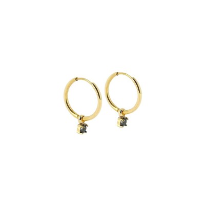 Boucle d'oreille Zag en acier doré et zircon