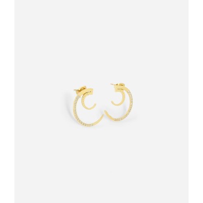 Boucles d'oreilles Zag en acier doré et oxyde de zirconium