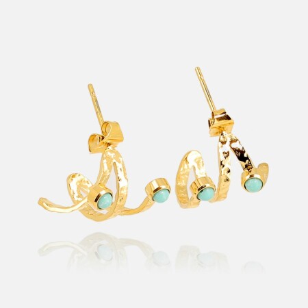 Boucles d'oreilles ZAG en acier doré et turquoise