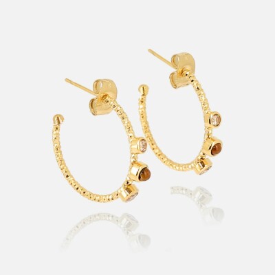 Boucles d'oreilles ZAG en acier doré et oeil de tigre