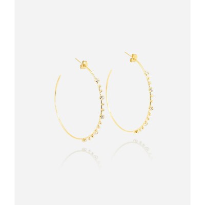 Boucles d'oreilles Zag en acier doré et oxyde de zirconium