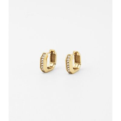 Boucles d'oreilles Zag en acier doré et oxyde de zirconium