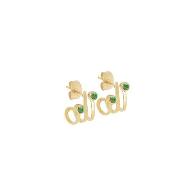 Mini boucles d’oreilles Zag en acier doré et oxyde de zirconium vert
