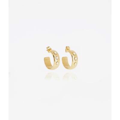 Boucles d'oreilles Zag en acier doré et oxyde de zirconium