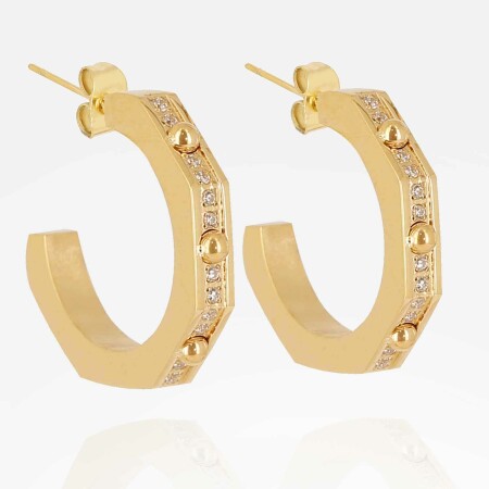 Boucles d'oreilles ZAG en acier doré et oxydes de zirconium