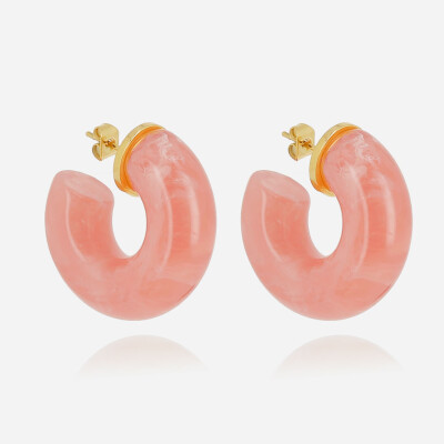 Boucles d'oreilles ZAG en acier doré et quartz rose