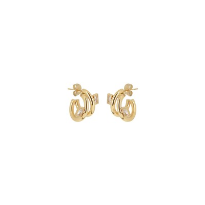 Boucles d'oreilles Zag Fasano  en acier doré et oxyde de zirconium