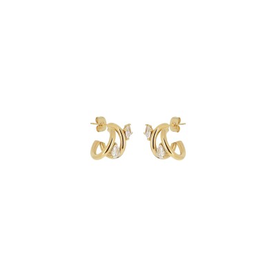 Boucles d'oreilles Zag Veglie  en acier doré et oxyde de zirconium