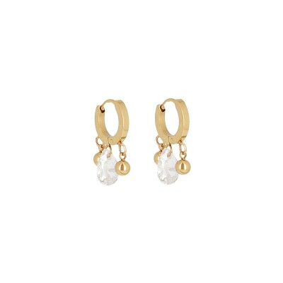 Boucles d'oreilles Zag Isernia en acier doré et oxyde de zirconium