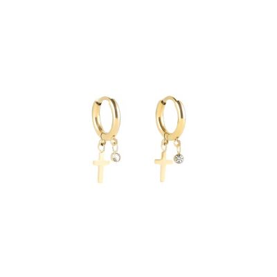 Mini boucles d’oreilles Zag en acier doré et oxyde de zirconium