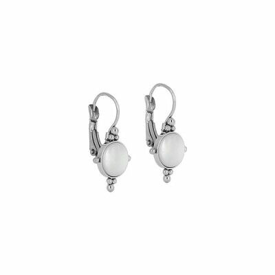 Boucles d'oreilles dormeuses Zag en acier argenté et nacre