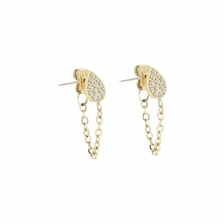 Boucles d'oreilles Zag en acier doré et oxydes de zirconium