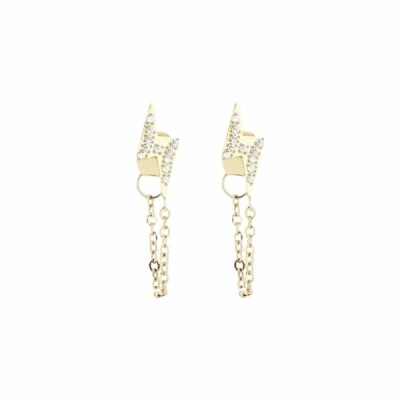 Boucles d'oreilles Zag en acier doré et oxydes de zirconium