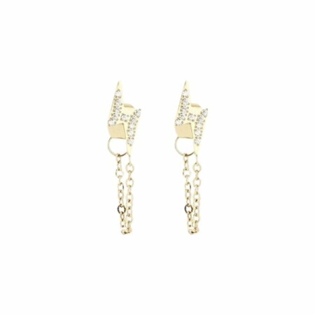 Boucles d'oreilles Zag en acier doré et oxydes de zirconium