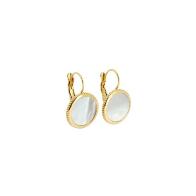 Boucles d'oreilles dormeuses Zag en acier doré et nacre
