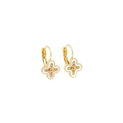 Boucles d'oreilles dormeuses Zag en acier doré et nacre