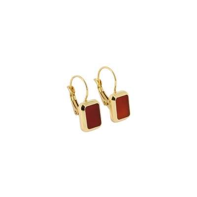 Boucles d'oreilles dormeuses Zag en acier doré et cornaline