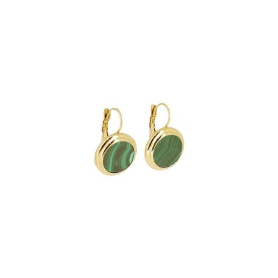 Boucles d'oreilles dormeuses Zag en acier doré et malachite