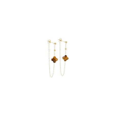 Boucles d'oreilles pendantes ZAG Velasquez en acier doré et œils de tigre