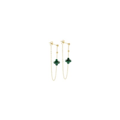 Boucles d'oreilles Zag en acier doré et malachite