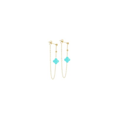 Boucles d'oreilles Zag en acier doré et turquoise