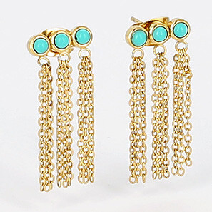 Boucles d'oreilles ZAG en acier doré et turquoise