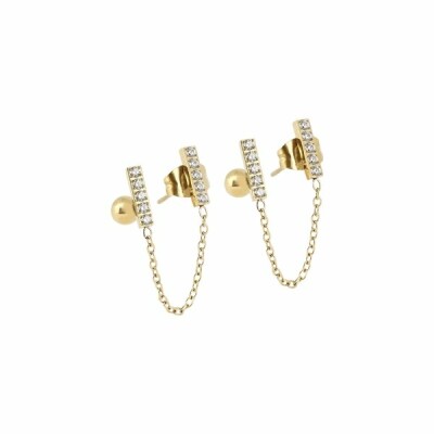 Boucles d'oreilles ZAG Double Allen en acier doré et zirconiums