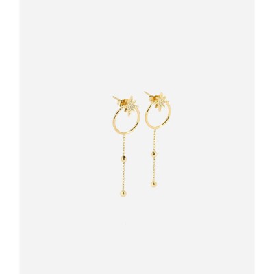 Boucles d'oreilles Zag en acier doré et oxyde de zirconium