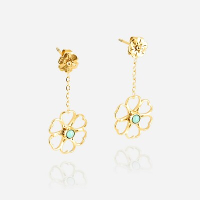 Boucles d'oreilles ZAG en acier doré et turquoise