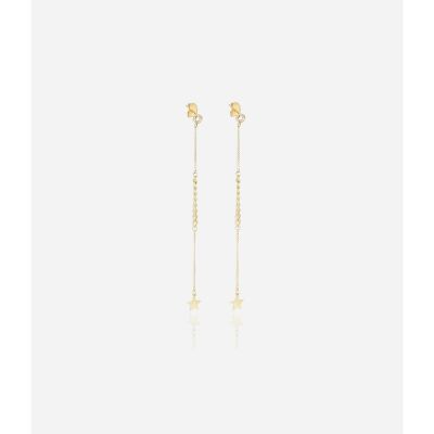 Boucles d'oreilles Zag en acier doré et oxyde de zirconium