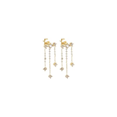 Boucles d'oreilles ZAG en acier doré et oxyde de zirconium