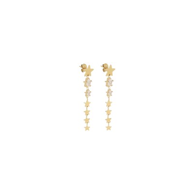 Boucles d'oreilles Zag Akiva en acier doré et oxyde de zirconium