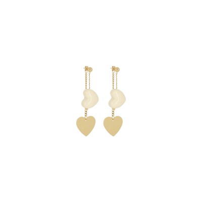 Boucles d'oreilles Zag en acier doré et résine blanche