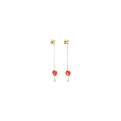 Boucles d'oreilles Zag en acier doré et perle corail