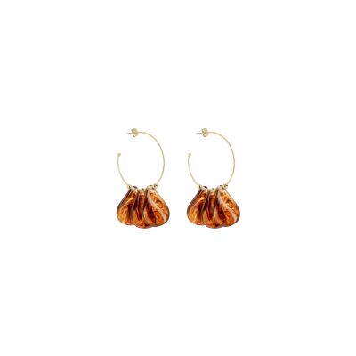 Créoles Zag en acier doré et résine marron