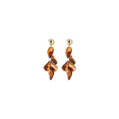 Boucles d'oreilles Zag en acier doré et résine marron