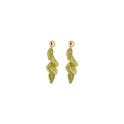 Boucles d'oreilles Zag en acier doré et résine verte