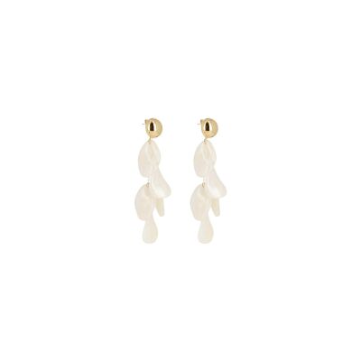 Boucles d'oreilles Zag en acier doré et résine blanche