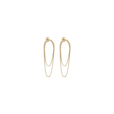 Boucles d'oreilles Zag en acier doré et oxyde de zirconium