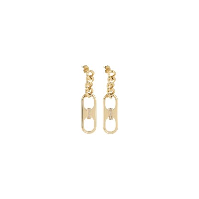 Boucles d'oreilles Zag en acier doré et oxyde de zirconium