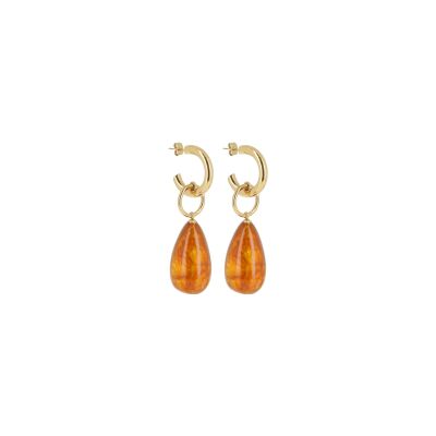Boucles d'oreilles Zag en acier doré et acétate marron