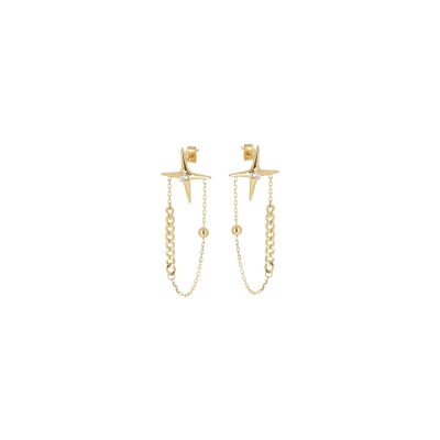 Boucles d'oreilles Zag en acier doré et oxyde de zirconium
