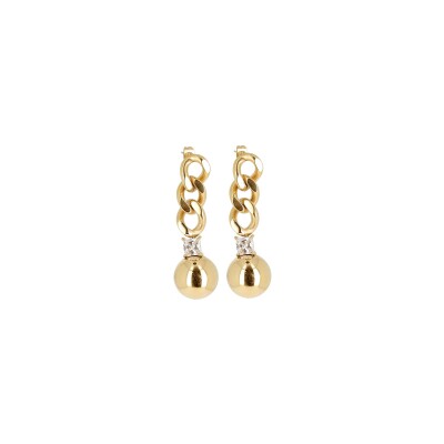 Boucles d'oreilles Zag Ezio en acier doré et oxyde de zirconium