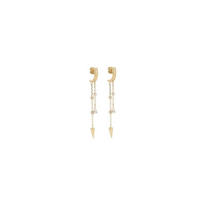 Boucles d'oreilles Zag en acier doré et oxyde de zirconium