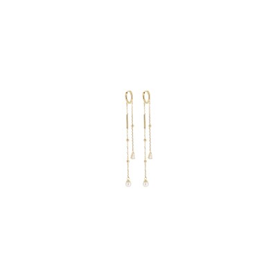 Boucles d'oreilles Zag en acier doré et oxyde de zirconium