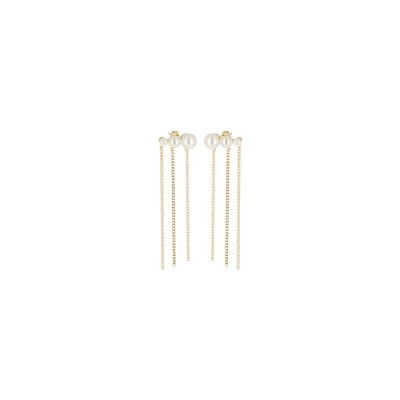 Boucles d'oreilles Zag Tellus  en acier doré et perle d'imitation