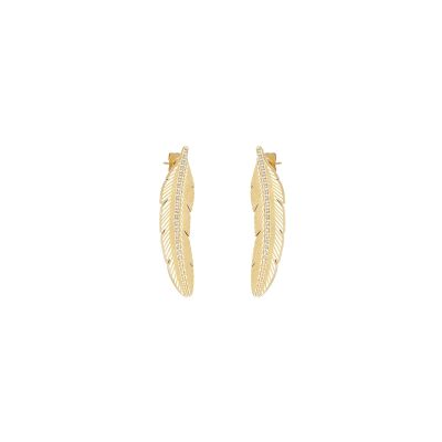 Boucles d'oreilles Zag Badesi  en acier doré et oxyde de zirconium