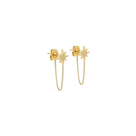 Boucles d'oreilles ZAG Isaac en acier doré et oxydes de zirconium